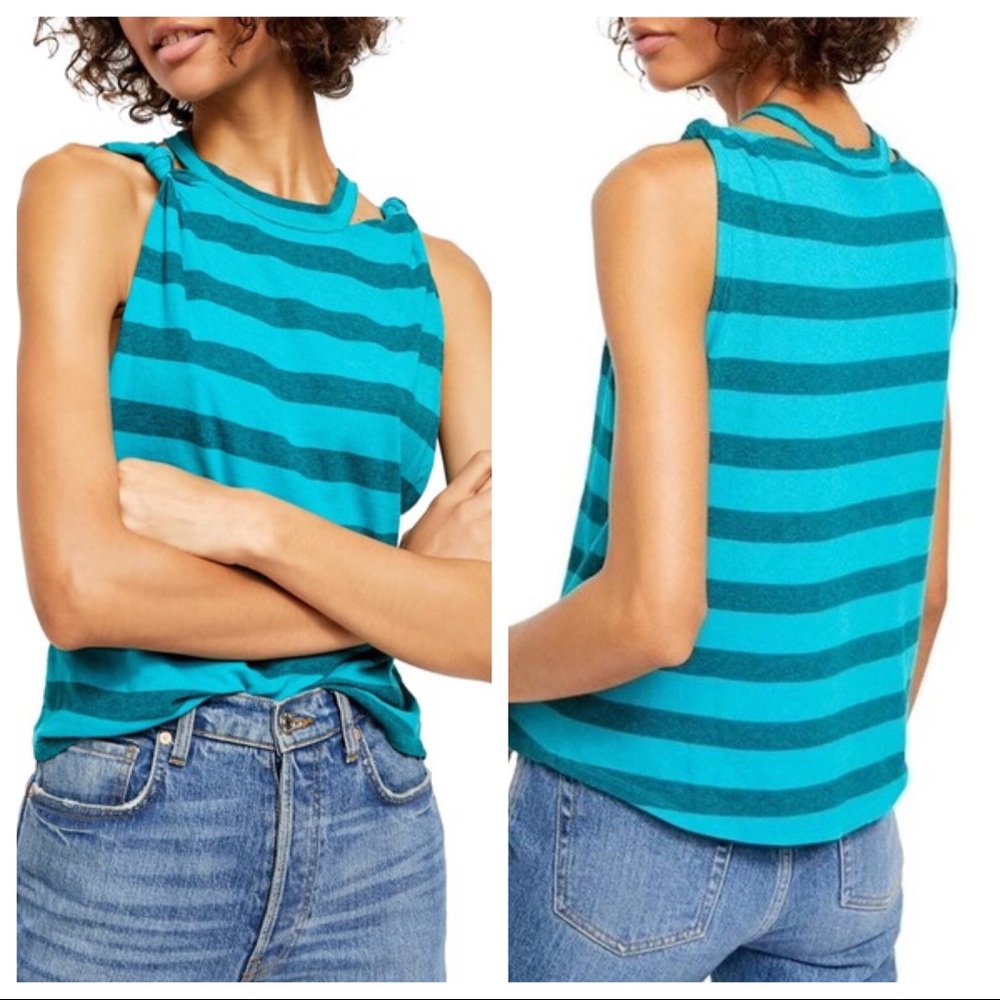 Free People Jungle Teal Striped Tank Top -S and XS-